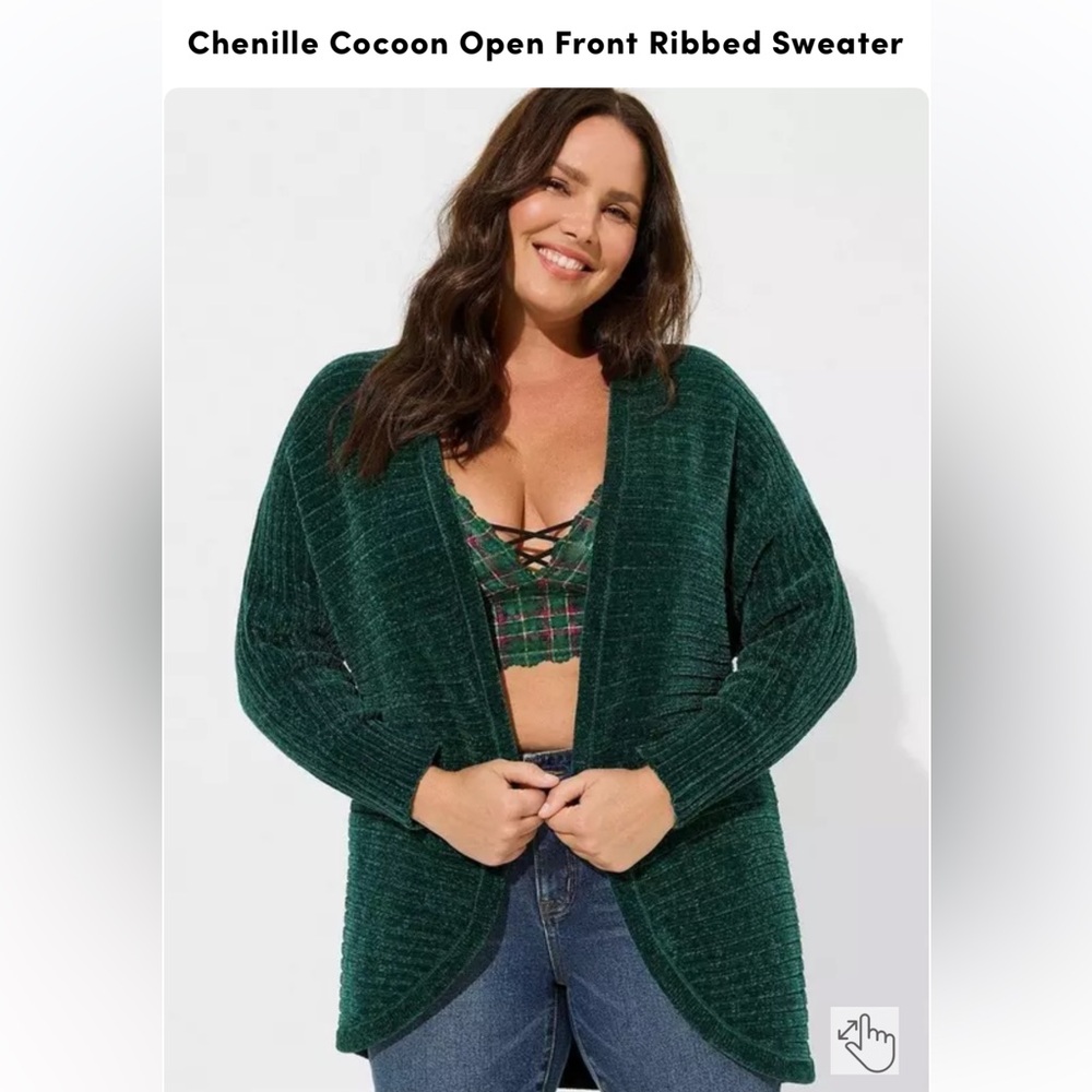 EUC Torrid Chenille Cocoon Open Front Ribbed Cardigan, Botanical Garden, 4x